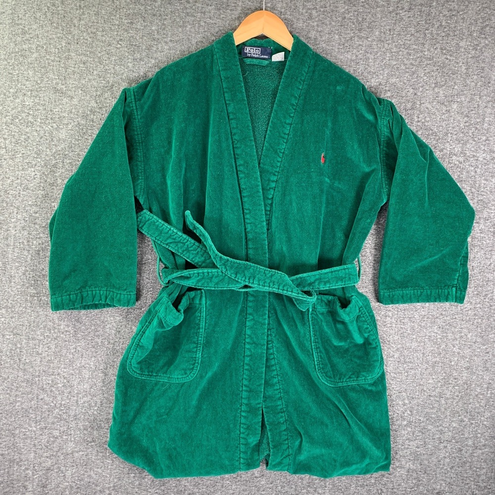 Vintage Ralph Lauren Bathrobe Men Large Green Tie Terry Cloth 90's Red Pony